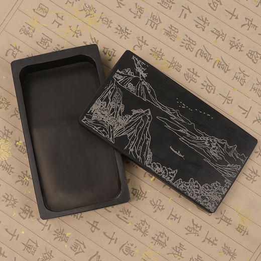 【庆学堂】江欲行-原石带盖砚台 书画砚台 墨池 商品图2