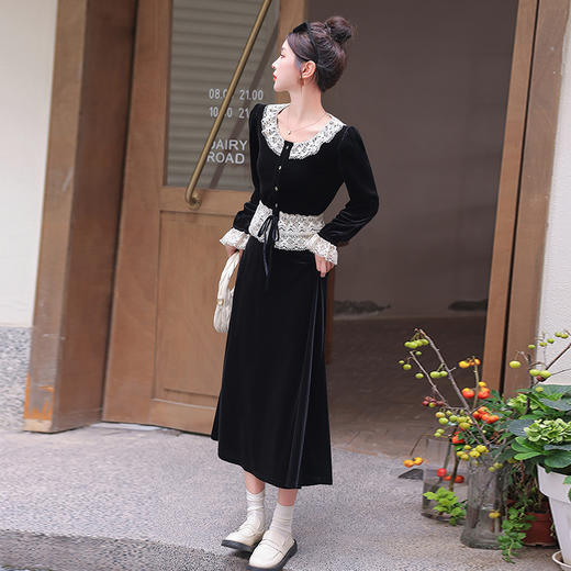 秋装新款，黑白撞色时尚气质长袖丝绒套装HR-YJLY8019 商品图4