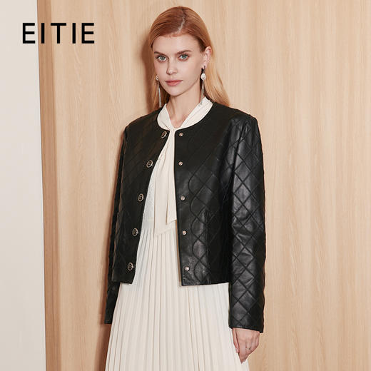 EITIE爱特爱秋季新款女装时尚通勤干练显瘦外套女短款皮衣7193804 商品图0