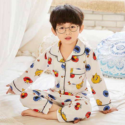 【卡通图案设计！空调家居服套装】儿童睡衣春秋季套装，纯棉薄款长袖，卡通男孩女孩中大童夏空调家居服套装-QQ 商品图0