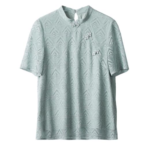 【专属特价】熙世界知性中国风旗袍盘扣蕾丝衫短袖女夏上衣国潮蕾丝衬衫显白仙气衬衣 商品图3