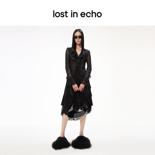 lost in echo设计师品牌时尚荷叶边弹力蕾丝上衣堆叠半裙 商品图3