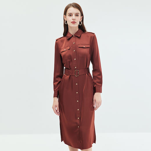 下架-EITIE爱特爱秋季新款大气收腰显瘦通勤纯色连衣裙7107832 商品图1