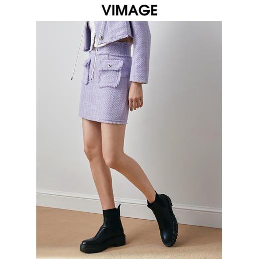 VIMAGE纬漫纪秋季新款高腰拉链带口袋设计小香风半裙V2006613 商品图2