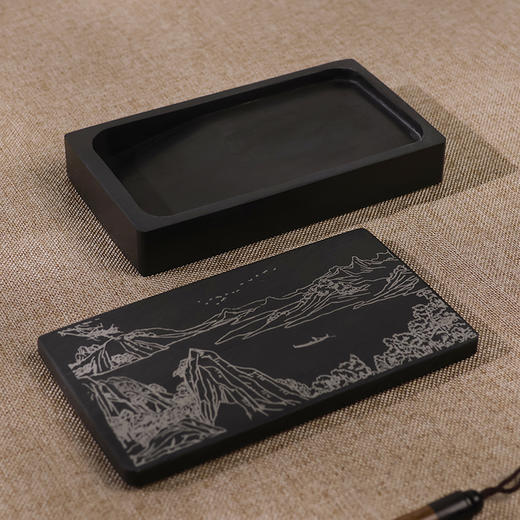 【庆学堂】江欲行-原石带盖砚台 书画砚台 墨池 商品图4