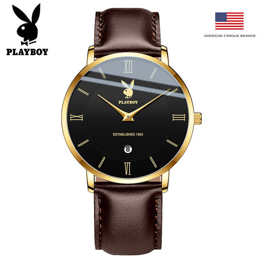 「六款配色！欧美简约风」花花公子PLAYBOY手表 简约商务时尚石英表男士手表男饰品 商品图4