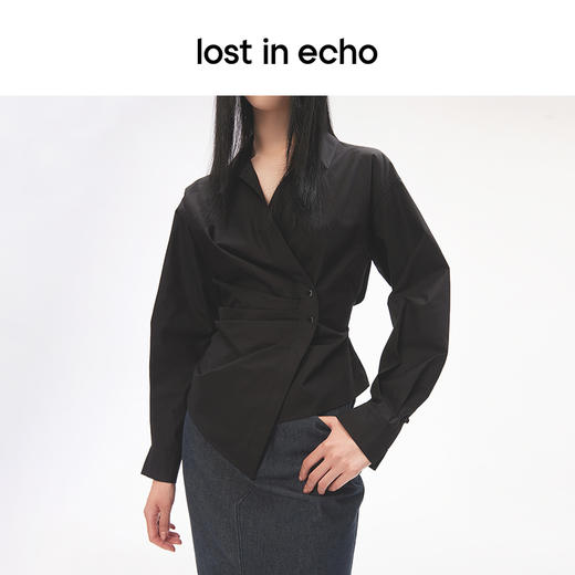 lost in echo原创设计师品牌百搭轻奢高级不对称抽褶松紧衬衫修身 商品图4