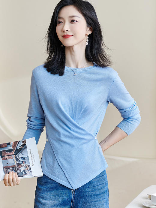 【羊毛设计感针织衫】米思阳2026春季新款时尚设计感纯色针织衫圆领长袖羊毛上衣女2372 商品图5