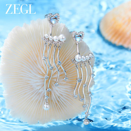 ZEGL设计师人鱼传说系列爱心人造珍珠耳环女月光石耳钉银针耳饰品 商品图1