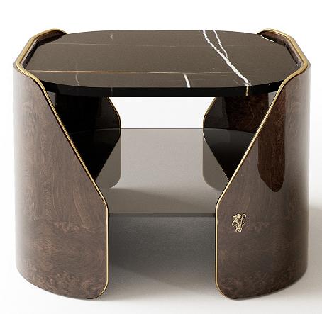 中洲公馆同款 客厅角几多层实木贴天然木皮亮光漆 商品图1