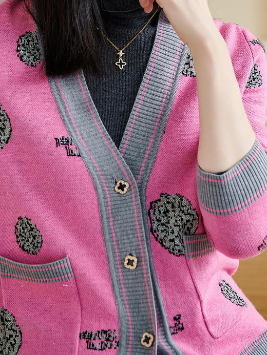 米思阳2026春季新款气质知性开衫针织衫单排扣长袖拼接外套女2959 商品图3