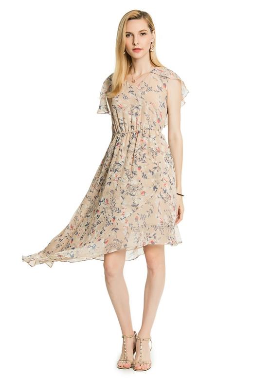 SUMMER & SAGE 米黄色不规则印花长裙 3316 商品图1