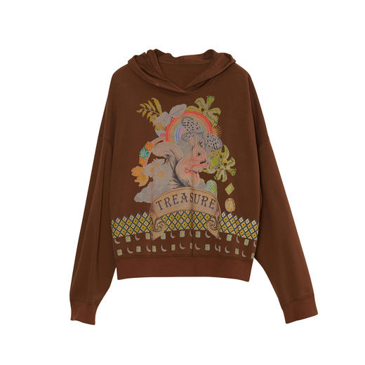 谜底连帽卫衣长袖女2023秋季新款复古印花宽松百搭上衣233MV1084 商品图4