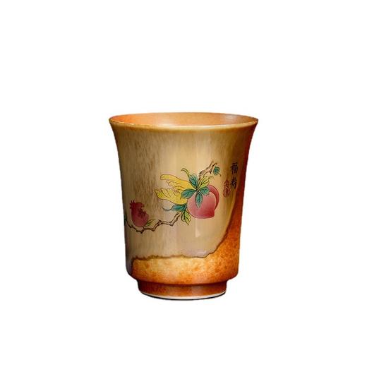 「金丰唐铃铛杯」复古中式柴烧寿桃茶杯 主人杯陶瓷泡茶杯单个杯子品茗杯功夫茶杯餐饮用具 商品图4