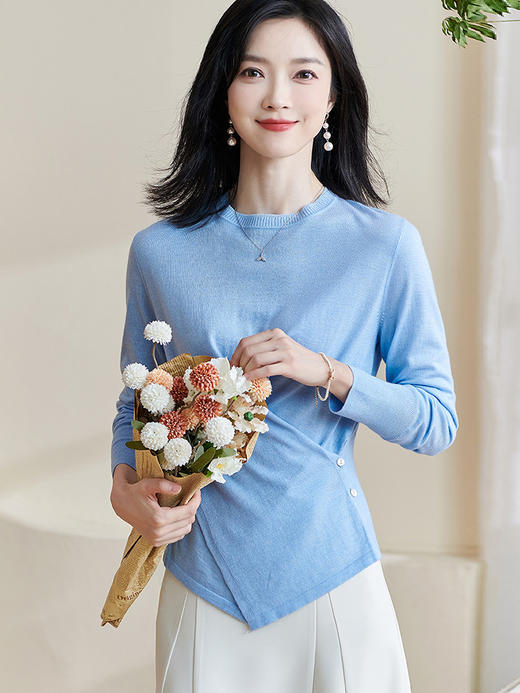 【羊毛设计感针织衫】米思阳2026春季新款时尚设计感纯色针织衫圆领长袖羊毛上衣女2372 商品图7