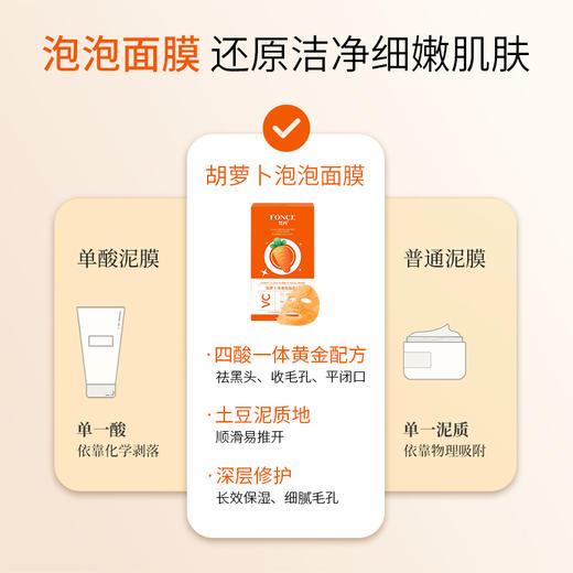 【梵西新品 119元任选3件】梵西胡萝卜净澈泡泡面膜去黑头粉刺收缩深层清洁毛孔补水涂抹式 4g*12袋/盒 商品图3