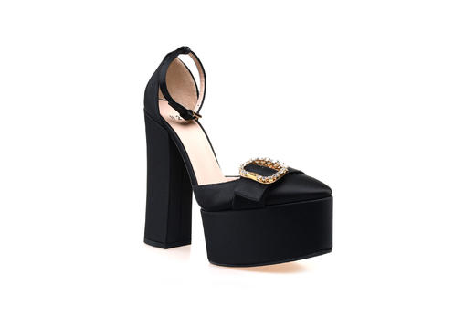 豪麟名鞋奥莱N°21 女鞋皮鞋真丝布N16013P黑色  原价8600元 商品图0