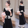 秋装新款，黑白撞色时尚气质长袖丝绒套装HR-YJLY8019 商品缩略图1