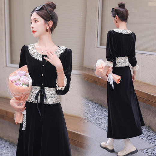 秋装新款，黑白撞色时尚气质长袖丝绒套装HR-YJLY8019 商品图1