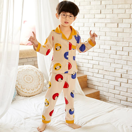 【卡通图案设计！空调家居服套装】儿童睡衣春秋季套装，纯棉薄款长袖，卡通男孩女孩中大童夏空调家居服套装-QQ 商品图1
