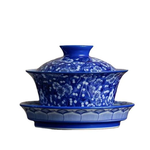 「素雅清丽！礼盒装」今丰唐冰梅老陶泥仿古青花壶承盖碗 三才盖碗功夫茶具陶瓷大号茶碗餐饮用具 商品图4