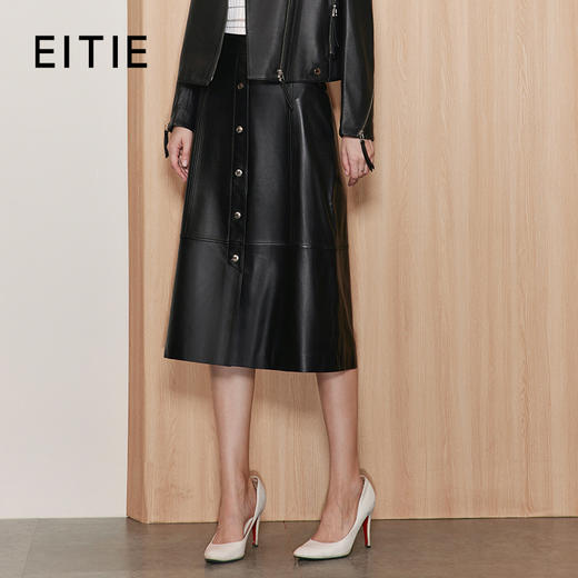 EITIE爱特爱秋秋季新款时尚复古显瘦简约百搭高腰皮裙半身裙皮裙7193801 商品图0