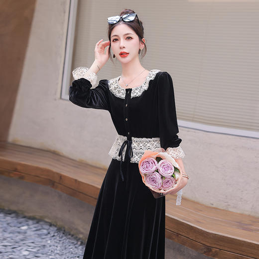 秋装新款，黑白撞色时尚气质长袖丝绒套装HR-YJLY8019 商品图3