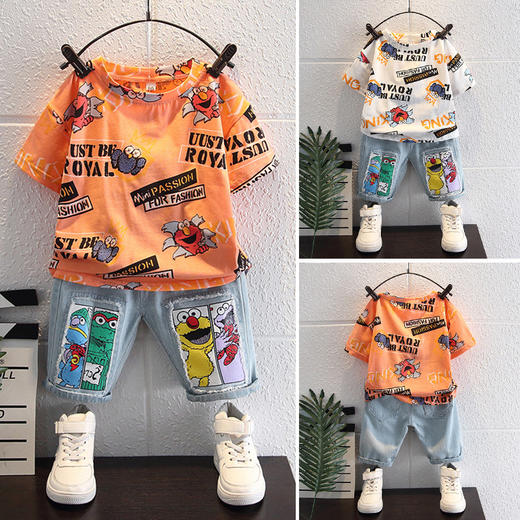 【时尚潮流！夏季网红短袖两件套】芝麻街男童夏装套装2023新款，洋气宝宝夏天衣服潮，儿童夏季网红短袖两件套lish 商品图3