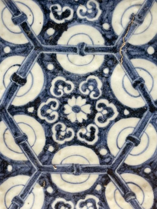 青花绘六方框如意纹瓷板地砖，顺丰包邮 商品图1