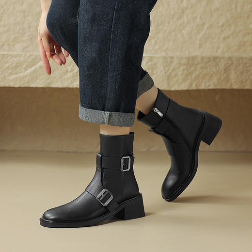 时尚潮流，粗跟低跟短靴HL-377 商品图2