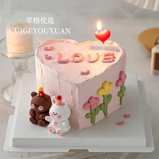 ins风情侣熊兔心形生日蛋糕 商品图0