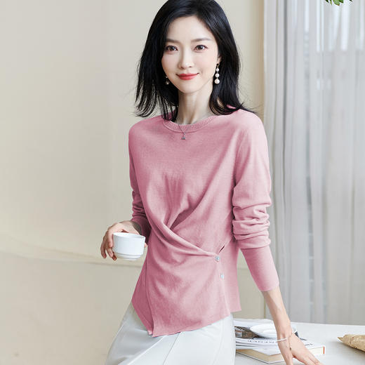 【羊毛设计感针织衫】米思阳2026春季新款时尚设计感纯色针织衫圆领长袖羊毛上衣女2372 商品图4