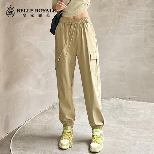 宽松工装裤女春秋薄款中高腰抽绳遮肉显瘦美式休闲运动裤子XZ3675 商品图0