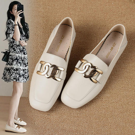 ZHR乐福鞋女2023夏季新款百搭时尚鞋一脚蹬软底平底半拖单鞋 商品图0