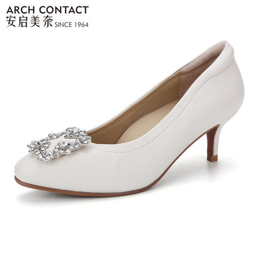 ARCHCONTACT安启美奈钻扣圆头羊皮高跟鞋52812 商品图2