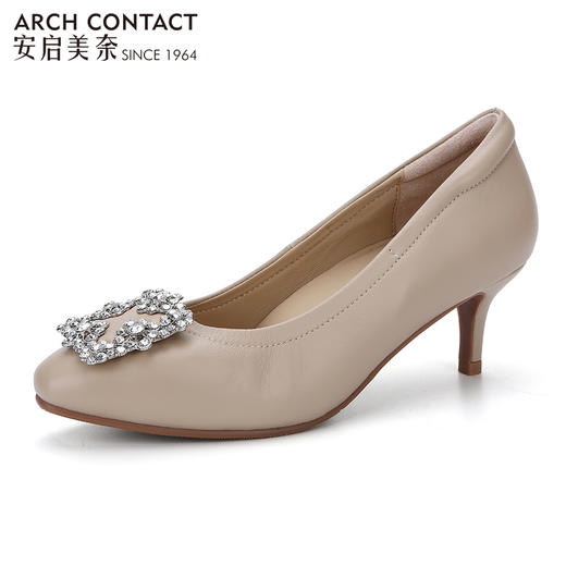 ARCHCONTACT安启美奈钻扣圆头羊皮高跟鞋52812 商品图1