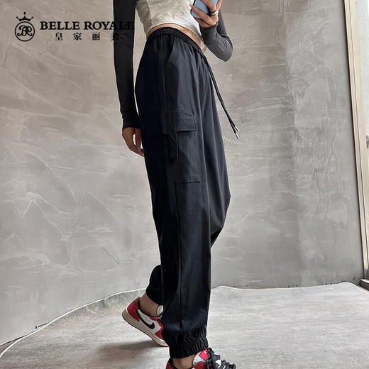 宽松工装裤女春秋薄款中高腰抽绳遮肉显瘦美式休闲运动裤子XZ3675 商品图2