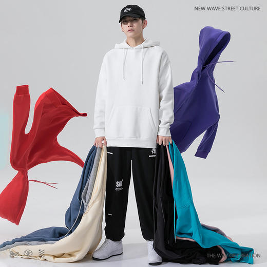 【宽松设计！舒适又时尚】净版连帽卫衣印logo工作服男秋冬装情侣班服宽松韩版外套，韩版剪裁，让你尽情展示品味与风格。ry 商品图1