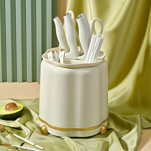 【厨房刀具收纳】奶油风夏洛克旋转刀架置物架 家用多功能刀具轻奢收纳架一体筷架 商品图3