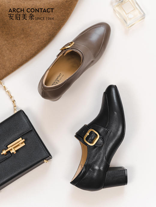 ARCHCONTACT安启美奈粗跟带扣英伦小皮鞋52842 商品图2