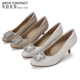 ARCHCONTACT安启美奈钻扣圆头羊皮高跟鞋52812
