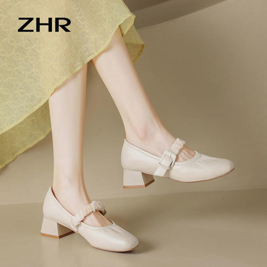 ZHR女鞋小香风浅口单鞋女2023新款ins洋气玛丽珍鞋英伦风小皮鞋女 商品图3