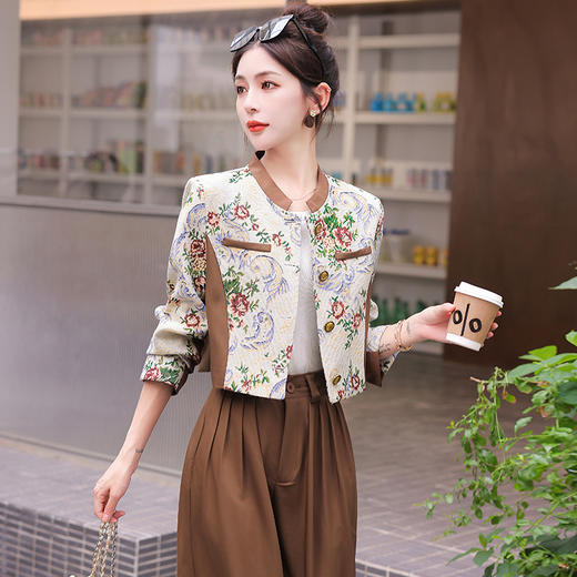 秋季新款，小香复古短外套+高腰垂感拖地裤两件套HR-YJLY8017 商品图4