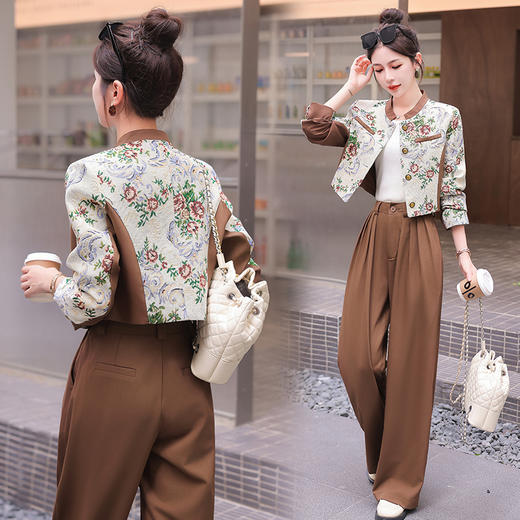 秋季新款，小香复古短外套+高腰垂感拖地裤两件套HR-YJLY8017 商品图1