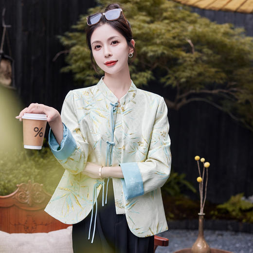 优雅复古风，提花烫金竹叶花短外套女HR-SYY2361-2 商品图4