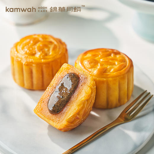 香港锦华 黑松露流心奶黄60g*8月饼礼盒装高档双层铁盒 商品图2