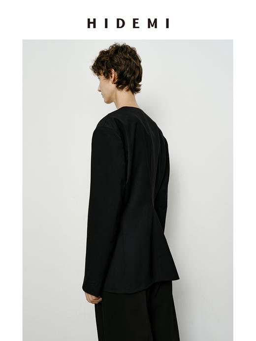 HIDEMI 极简无领设计感收腰立体剪裁一粒扣西装 黑色/深棕色 商品图2