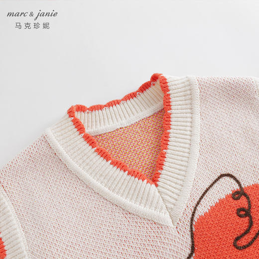 马克珍妮秋装新款 女童趣味提花时尚V领针织花边马甲231963 商品图3
