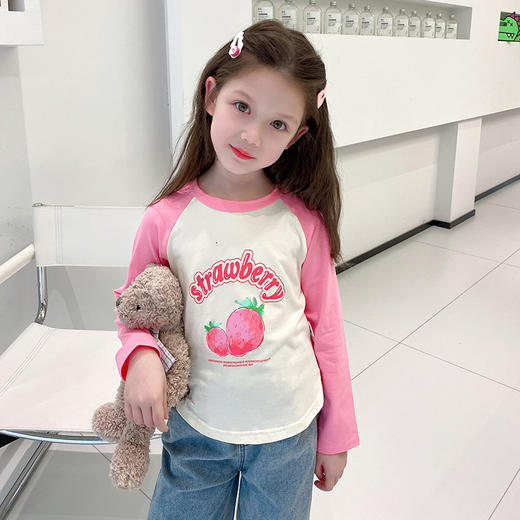 【2023秋装新款女童打底衫】卡通可爱儿童长袖T恤，宝宝短款插肩袖上衣，休闲舒适lish 商品图1