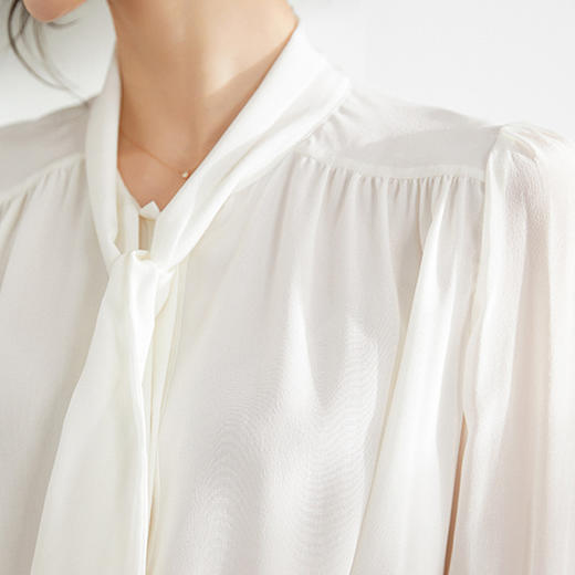 【铂金会员165/天猫229/差价64】(02439)2023新款春秋季白色飘带职业通勤气质高端长袖雪纺衫上衣女士衬衫 商品图2